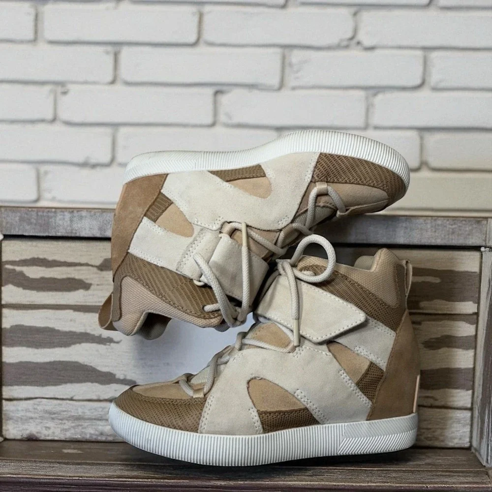 🔥Sorel Out N About❄️ Sport Wedge White🤑 Waterproof Lace Up‎ Booties Womens 7.5 - Picture 1 of 7